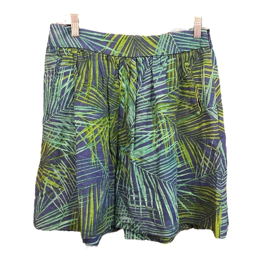 Banana Republic Linen Blend Pleated Circle Skirt Tropical Print Size 4‎ MN1